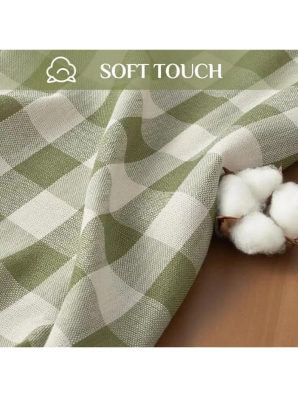 Gingham Rectangle Tablecloth with Tassels, Sage Green, 55